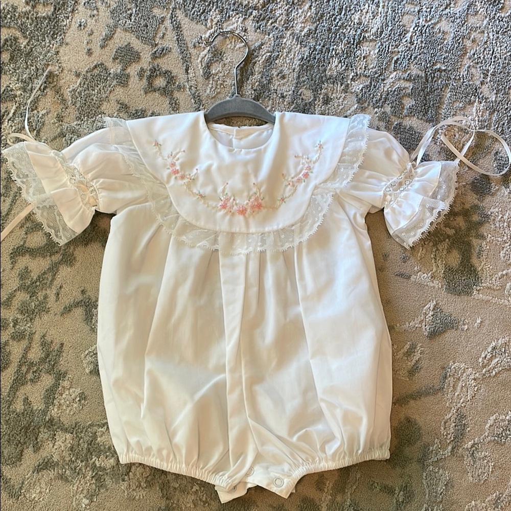 White Baby Romper with Floral Embroidery